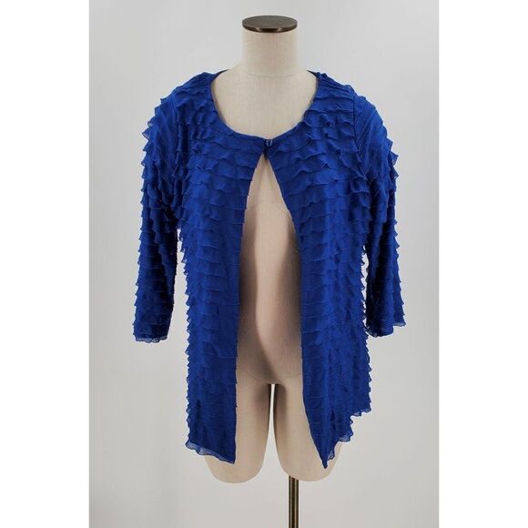 Travel Elements Jacket Womens One Button Ruffled Blue Size Medium New - Picture 1 of 8